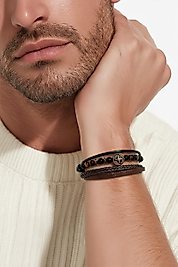 Deri Ve Boncuklu Mıknatıslı Bileklik