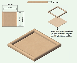 Ham MDF Dekoratif Dikdörtgen Pano - ( 35 x 35 cm iç ölçü )  | Rafhomestore
