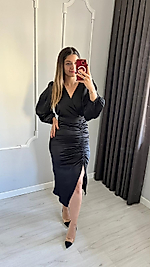 YIRTMAÇLI SATEN ELBİSE
