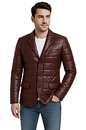 Silva Hakiki Deri Tafta Erkek Bordo Şişme Blazer Ceket
