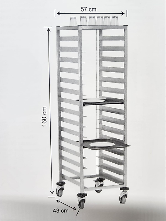 Paslanmaz Tepsi Arabası İnox 304 15 Tepsi Kapasiteli