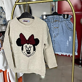 Minnie baskılı kot etekli takım
