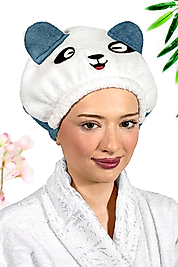 Panda Desenli Menekşe Havlu Bone