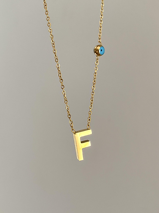 Çelik F Harf Minimal Gold Kolye