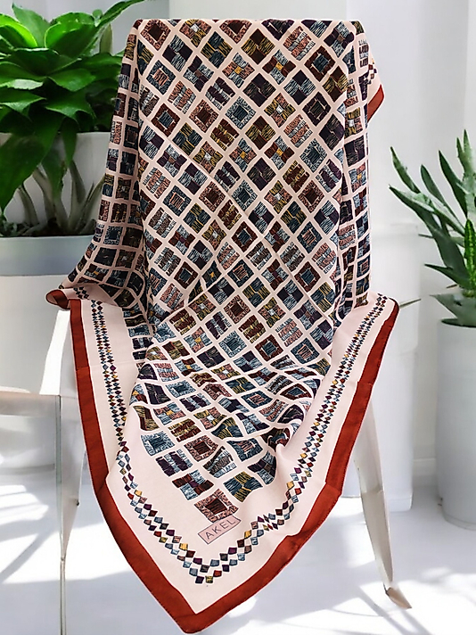 Digital Soft Eşarp Kırçılı Kare Desen