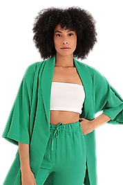 Rahat Kesim Kimono Üst-Yeşil