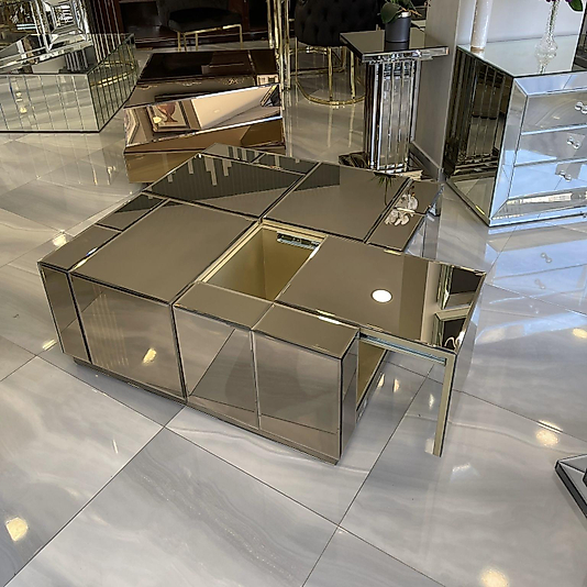 PARLAK GOLD PUZZLE ORTA SEHPA KOMPLE BRONZ AYNA