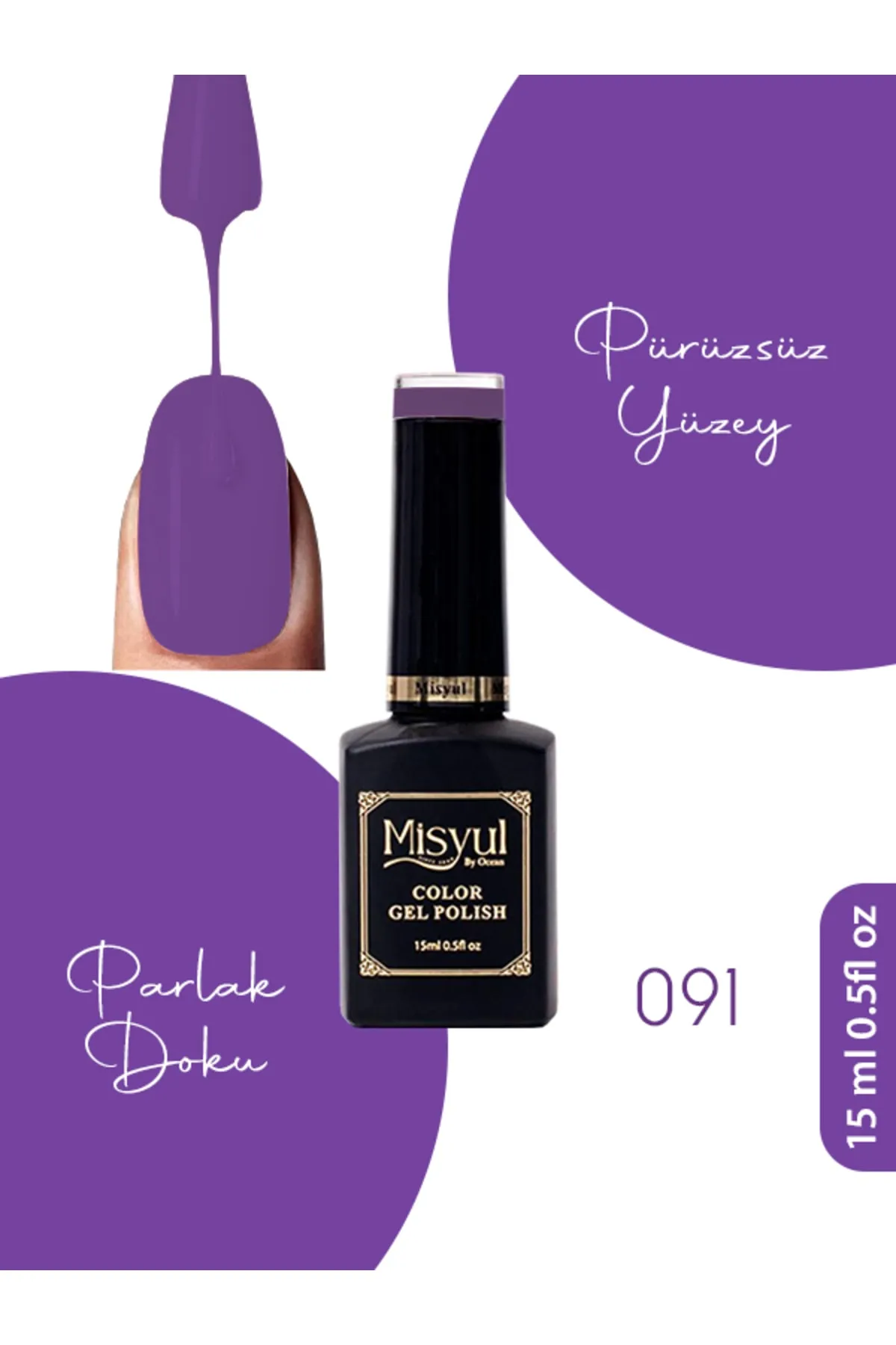 Misyul Kalıcı Oje 091, UV Led Kalıcı Oje Nail Art 15ml