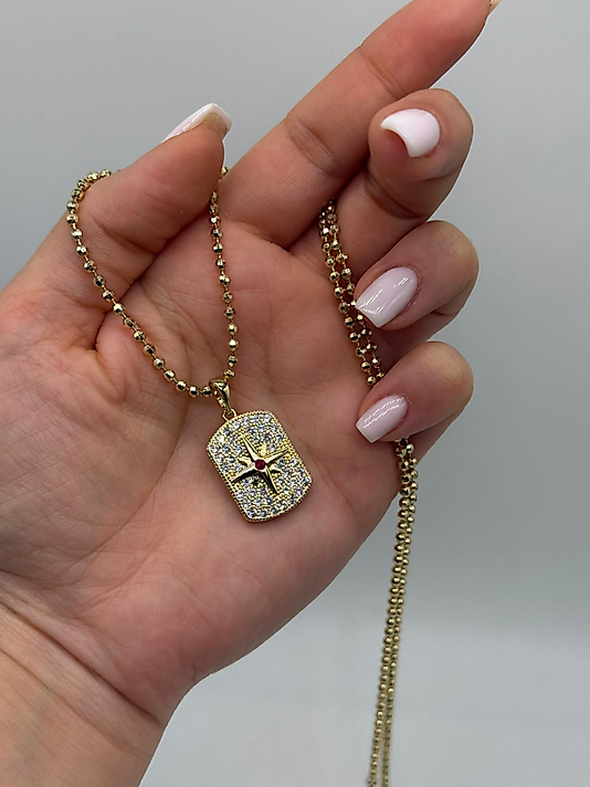 Xuping Taşlı Yıldız Detaylı Dog Tag Kolye – Gold Renk