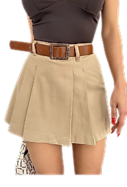 Kemerli Pileli Etek - Kahverengi