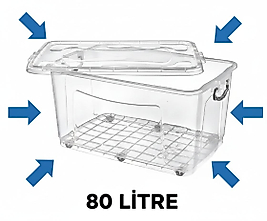 80 Litre Büyük Boy Tekerlekli Depolama Kutusu – Şeffaf