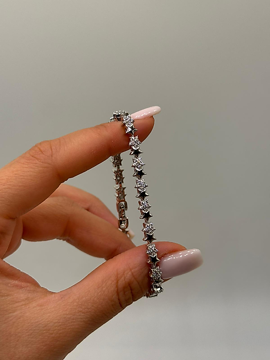 Yıldız Motifli Zirkon Taşlı Xuping VIP Çelik Gümüş Renk Kadın Bileklik