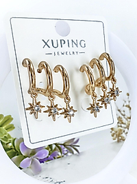 Xuping Vip Seri Yıldız Model Gold Renk Çelik Küpe (2 cm) ( Tek kulak deliği ile 3 küpe görünümü)