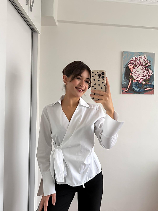 Yandan bağlamalı Viral gömlek - Beyaz