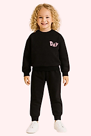 DAY Baskılı Kız Çocuk Eşofman Takımı – Siyah (1-5 Yaş)