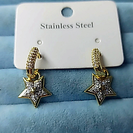 Çelik 14K 🌟 Star Taşlı Küpe