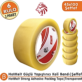VEGE ASLAN 45x100 Şeffaf Koli Bandı Güçlü Yapışkan (6 Adet)