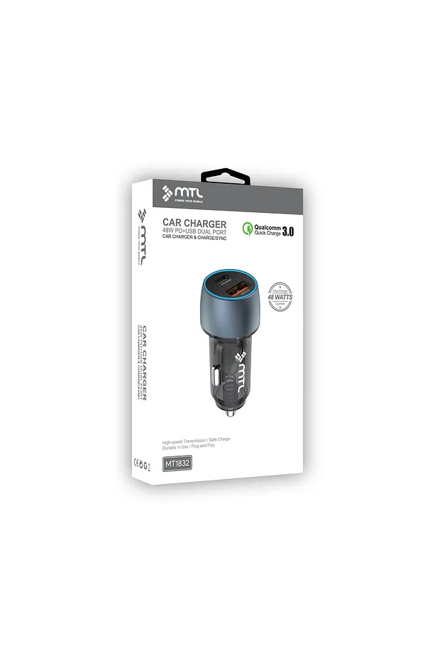 MTL Araç Şarj Cihazı 48 W PD + QC 3.0 Çift Çıkışlı – Type‑C PD 30 W & USB‑A 18 W MT1832