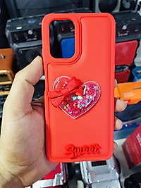 Redmi Note 10 - Note 10s Kalp Kabartmalı Simli Telefon Kılıfı