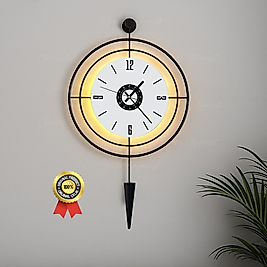 LED'li SİYAH Target Pendulum Kristal (BÜYÜK BOY 50 X 75 Cm), Modern Dekoratif Metal Duvar Saati