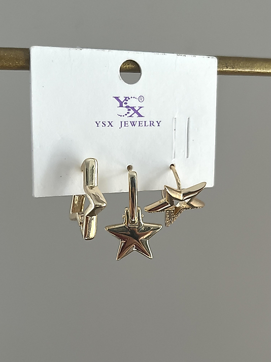 Rodyum Kaplama 3’lü Yıldız Gold Küpe