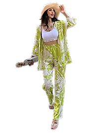 Alt Üst Takım Kimono- Desenli-Yeşil