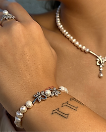 Gümüş Detaylı İnci  Bileklik