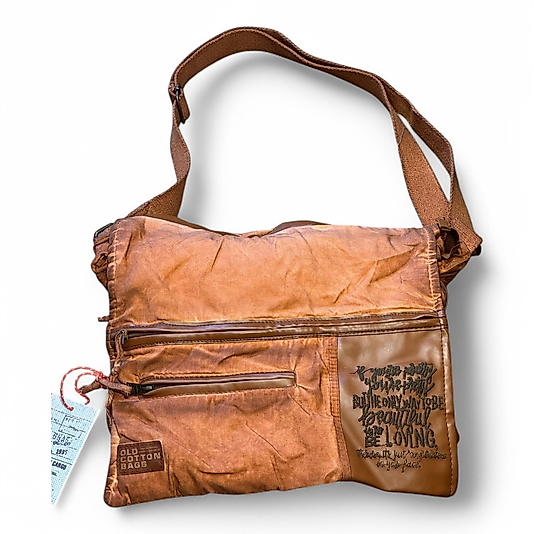 Old Cotton Vintage Salaş Kaliteli Unisex Taşlanmış Kumaş Tablet Bölmeli Okul Gezi Postacı Çantası 29x37cm