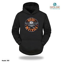 Motorcu Model Slimfit Kapüşönlu Hoodie Erkek kadın Sweatshirt