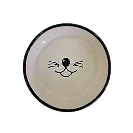 MAJO SERAMİK YUVARLAK MAMA SU KABI BIYIKLI SİYAH