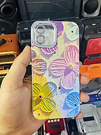 İphone 12 Çiçek Desenli Taşlı Lens Korumalı Telefon Kılıfı
