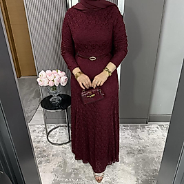 Dantel elbise/bordo
