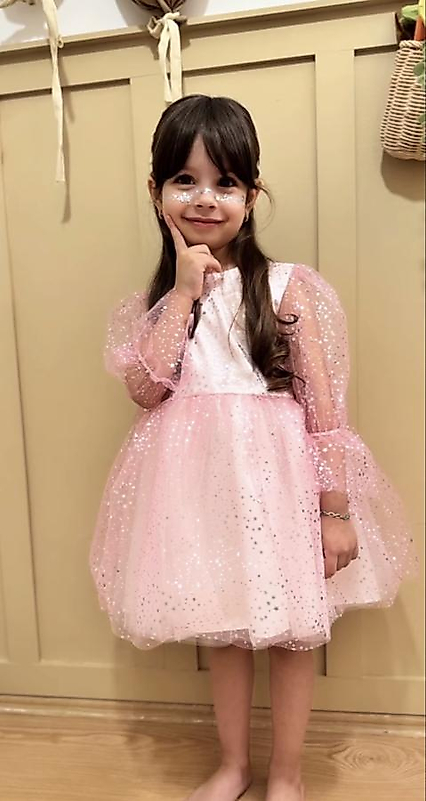 Yıldız Pembe Kız Çocuk Uzun kol Tütü Elbise