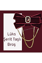 Hüma Broş Lüks Şerit Taşlı Kadife Broş Gotik Aksesuar Broş Yaka Broşu Yaka Kurdele Broş