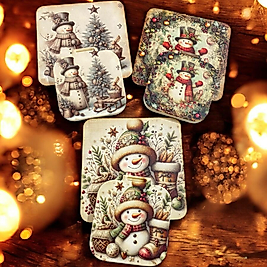 Yeni Yıl Nostalji Ahşap Bardak Altlığı Ayna Set