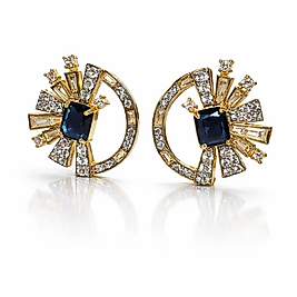 Lacivert Taşlı Yuvarlak Küpe