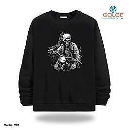 Motorcu Model Bisiklet Yaka Erkek kadın Slimfit Sweatshirt