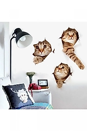 3d Kedi Sticker 3 Lü Set Dekoratif Çıkartma