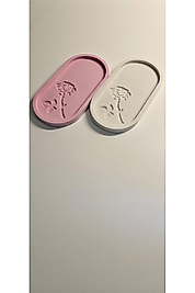 Laurel-wood 2'li Beton Oval Sunum Tepsisi(Çiçek Desenli Özel Model)