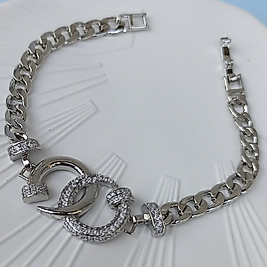 Çelik Silver Zikron Taşlı Çivi Figürlü  Bileklik