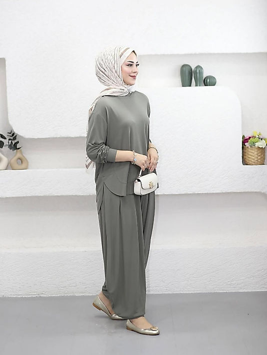 Oysho Kumaş Şalvar Takım Haki Renk
