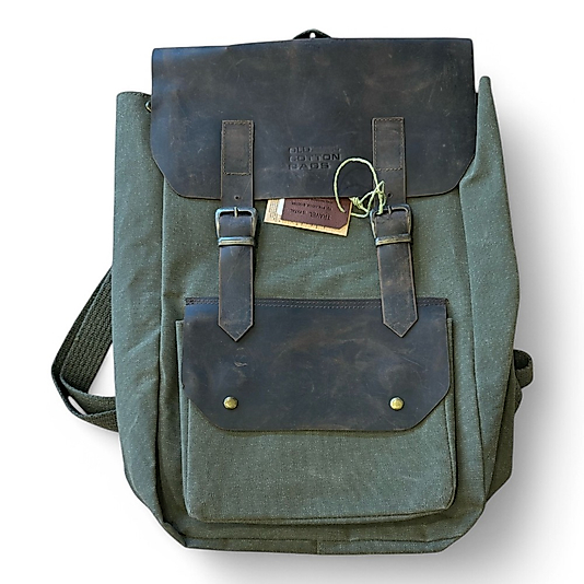 Old Cotton Vintage Kanvas Deri Su Geçirmez Unisex Laptop Bölmeli Okul Seyahat Kamp Sırt Çantası 31 cm X 44 cm