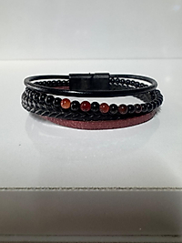 Deri Ve Boncuklu Mıknatıslı Bileklik