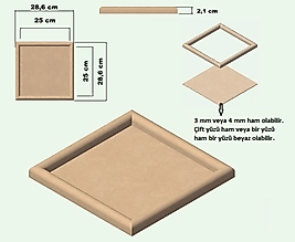 Ham MDF Dekoratif Dikdörtgen Pano - ( 25 x 25 cm iç ölçü )  | Rafhomestore