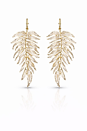 İnci Beyaz Yaprak Formlu Gold Detaylı Kadın Küpe