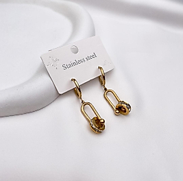 Silindir taşlı Gold Çelik Küpe