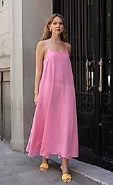 KADIN ASKILI BASİC UZUN ELBİSE PEMBE