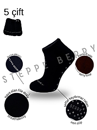 5'li Siyah Kaydırmaz Taban Ev, Spor, Hac Tavaf Patik Çorap