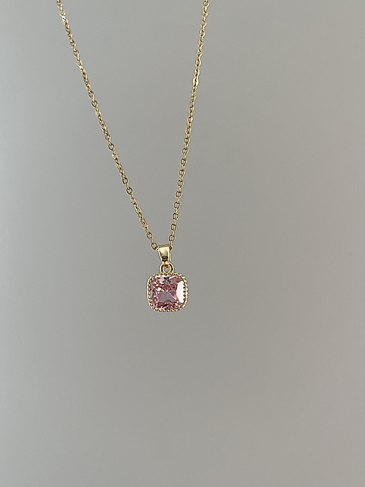 Çelik Pembe Taş Kolye