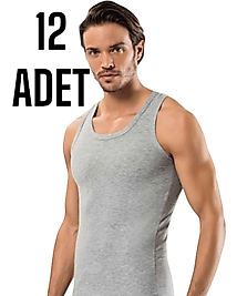 Sedef Yıldızı Erkek Likralı Askılı Atlet Gri 12 Li Paket